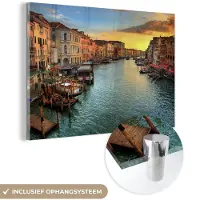 MuchoWow Glasschilderij - Venetië - Zonsondergang - Italië - Rivier - Stad - 90x60 cm - Acrylglas Schilderijen - Foto op Glas