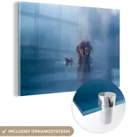 MuchoWow Glasschilderij 90x60 cm - Schilderij acrylglas - Aap - Japans - Water - Dieren - Natuur - Foto op glas - Schilderijen