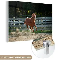 MuchoWow Glasschilderij 180x120 cm - Schilderij acrylglas - Paard - Licht - Zand - Foto op glas - Schilderijen
