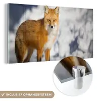 MuchoWow Glasschilderij 40x20 cm - Schilderij acrylglas - Vos - Sneeuw - Rood - Foto op glas - Schilderijen