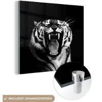 MuchoWow Glasschilderij 50x50 cm - Schilderij acrylglas - Tijger - Patronen - Zwart - Wit - Foto op glas - Schilderijen