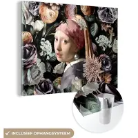 MuchoWow Glasschilderij 40x30 cm - Schilderij acrylglas - Meisje met de parel - Bloemen - Vermeer - Pastel - Kunstwerk - Schilderij - Oude meesters - Foto op glas - Schilderijen