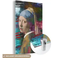MuchoWow Glasschilderij 80x120 cm - Schilderij acrylglas - Meisje met de parel - Johannes Vermeer - Kleuren - Foto op glas - Schilderijen