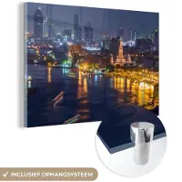 MuchoWow Glasschilderij 180x120 cm - Schilderij acrylglas - Skyline van Bangkok met de Wat Pho - Foto op glas - Schilderijen