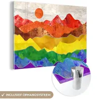 MuchoWow Glasschilderij 60x40 cm - Schilderij acrylglas - Pride - Regenboog - Marmer - Foto op glas - Schilderijen