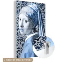 MuchoWow Glasschilderij 80x120 cm - Schilderij acrylglas - Meisje met de parel - Johannes Vermeer - Delfts blauw - Foto op glas - Schilderijen