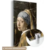 MuchoWow Glasschilderij 20x30 cm - Schilderij acrylglas - Meisje met de parel - Johannes Vermeer - Goud - Foto op glas - Schilderijen