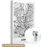 MuchoWow Glasschilderij 120x180 cm - Schilderij acrylglas - Plattegrond – Gent – Zwart Wit – Stadskaart - Kaart - Foto op glas - Schilderijen
