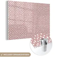 MuchoWow Glasschilderij 150x100 cm - Schilderij acrylglas - Roze - Stippen - Wit - Patronen - Foto op glas - Schilderijen