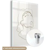 MuchoWow Glasschilderij 60x80 cm - Schilderij acrylglas - Vrouwen - Line art - Minimalisme - Foto op glas - Schilderijen