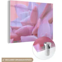 MuchoWow Glasschilderij 80x60 cm - Schilderij acrylglas - Vetplant - Zomer - Roze - Planten - Foto op glas - Schilderijen