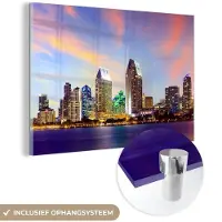 MuchoWow Glasschilderij 150x100 cm - Schilderij acrylglas - Skyline - Verenigde Staten - Water - Foto op glas - Schilderijen