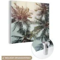 MuchoWow Glasschilderij 90x90 cm - Schilderij acrylglas - Palmboom - Zomer - Tropisch - Foto op glas - Schilderijen