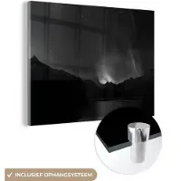 MuchoWow Glasschilderij 160x120 cm - Schilderij acrylglas - Bergen - Noorderlicht - Ruimte - Foto op glas - Schilderijen