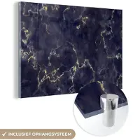 MuchoWow Glasschilderij 90x60 cm - Schilderij acrylglas - Marmer - Goud Agaat - Foto op glas - Schilderijen