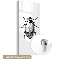 MuchoWow Glasschilderij 60x120 cm - Schilderij acrylglas - Vintage - Lieveheersbeestje - Insecten - Zwart wit - Foto op glas - Schilderijen