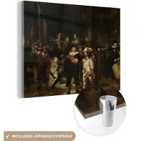 MuchoWow Glasschilderij 80x60 cm - Schilderij acrylglas - De Nachtwacht - Kunst - Oude meesters - Rembrandt - Foto op glas - Schilderijen