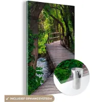 MuchoWow Glasschilderij 100x150 cm - Schilderij acrylglas - Bos - Natuur - Brug - Foto op glas - Schilderijen