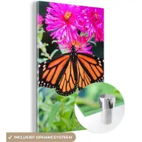 MuchoWow Glasschilderij 120x180 cm - Schilderij acrylglas - Vlinder - Botanisch - Bloemen - Foto op glas - Schilderijen