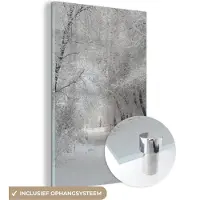 MuchoWow Glasschilderij 120x180 cm - Schilderij acrylglas - Bomen - Sneeuw - Winter - Foto op glas - Schilderijen
