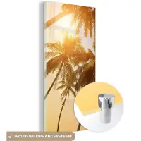 MuchoWow Glasschilderij 60x120 cm - Schilderij acrylglas - Palmboom - Zon - Zomer - Tropical - Foto op glas - Schilderijen