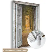 MuchoWow Glasschilderij 90x120 cm - Schilderij acrylglas - Bos - Herfst - Doorkijk - Foto op glas - Muurdecoratie woonkamer - Wanddecoratie slaapkamer - Schilderijen