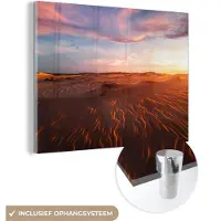 MuchoWow Glasschilderij 160x120 cm - Schilderij acrylglas - Zand - Landschap - Lucht - Woestijn - Foto op glas - Schilderijen