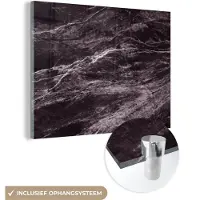 MuchoWow Glasschilderij 80x60 cm - Schilderij acrylglas - Marmer - Stenen - Zwart - Wit - Foto op glas - Schilderijen
