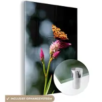 MuchoWow Glasschilderij 120x160 cm - Schilderij acrylglas - Vlinder - Bloemen - Insecten - Foto op glas - Schilderijen