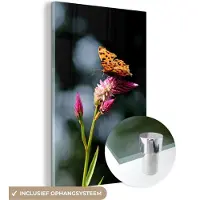 MuchoWow Glasschilderij 80x120 cm - Schilderij acrylglas - Vlinder - Bloemen - Insecten - Foto op glas - Schilderijen