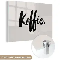 MuchoWow Glasschilderij 180x120 cm - Schilderij acrylglas - Koffie - Taupe - Quote - Foto op glas - Schilderijen