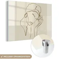 MuchoWow Glasschilderij 180x120 cm - Schilderij acrylglas - Vrouw - Line art - Quotes - Tekst - Foto op glas - Schilderijen