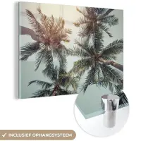 MuchoWow Glasschilderij 180x120 cm - Schilderij acrylglas - Palmboom - Zomer - Tropisch - Foto op glas - Schilderijen