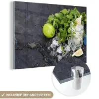MuchoWow Glasschilderij 180x120 cm - Schilderij acrylglas - Cocktail - Mojito - Ijsblokjes - Foto op glas - Schilderijen