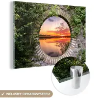 MuchoWow Glasschilderij 180x120 cm - Schilderij acrylglas - Zee - Zonsondergang - Doorkijk - Foto op glas - Muurdecoratie woonkamer - Wanddecoratie slaapkamer - Schilderijen