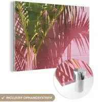 MuchoWow Glasschilderij 180x120 cm - Schilderij acrylglas - Plant - Zomer - Tropisch - Roze - Foto op glas - Schilderijen
