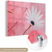MuchoWow Glasschilderij 180x120 cm - Schilderij acrylglas - Bloemen - Roze - Vintage - Foto op glas - Schilderijen