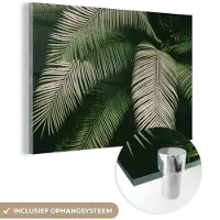 MuchoWow Glasschilderij 180x120 cm - Schilderij acrylglas - Palmbladeren - Zomer - Tropisch - Foto op glas - Schilderijen
