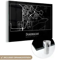 MuchoWow Glasschilderij 180x120 cm - Schilderij acrylglas - Kaart - Dordrecht - Plattegrond - Stadskaart - Foto op glas - Schilderijen