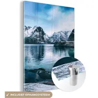 MuchoWow Glasschilderij 30x40 cm - Schilderij acrylglas - Water - Bergen - Natuur - Foto op glas - Schilderijen