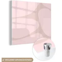 MuchoWow Glasschilderij 20x20 cm - Schilderij acrylglas - Roze - Geometrische vormen - Abstract - Foto op glas - Schilderijen