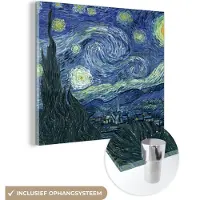 MuchoWow Glasschilderij 20x20 cm - Schilderij acrylglas - Sterrennacht - Schilderij - Oude meesters - Vincent van Gogh - Foto op glas - Schilderijen