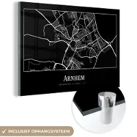 MuchoWow Glasschilderij 60x40 cm - Schilderij acrylglas - Stadskaart - Arnhem - Plattegrond - Kaart - Foto op glas - Schilderijen