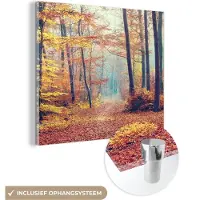 MuchoWow Glasschilderij 20x20 cm - Schilderij acrylglas - Bos - Herfst - Bladeren - Foto op glas - Schilderijen