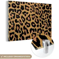 MuchoWow Glasschilderij 60x40 cm - Schilderij acrylglas - Panterprint - Dieren - Bruin - Foto op glas - Schilderijen