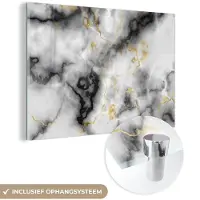 MuchoWow Glasschilderij 30x20 cm - Schilderij acrylglas - Agaat - Goud - Marmer - Edelstenen - Foto op glas - Schilderijen