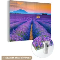 MuchoWow Glasschilderij 40x30 cm - Schilderij acrylglas - Lavendel - Paars - Bloemen - Foto op glas - Schilderijen