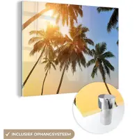 MuchoWow Glasschilderij 40x30 cm - Schilderij acrylglas - Palmboom - Zon - Zomer - Tropical - Foto op glas - Schilderijen