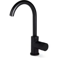 BLUE LABEL Brondby Facet Wastafelkraan Hoog C-uitloop - Mat Zwart - Zonder Waste - Messing - Kranen, Wastafelkranen, Opbouw Wastafelkranen