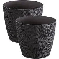Prosperplast Set van 2x stuks stijlvolle plantenpotten/bloempotten kunststof dia 16 cm en hoogte 14 cm antraciet - Plantenpotten